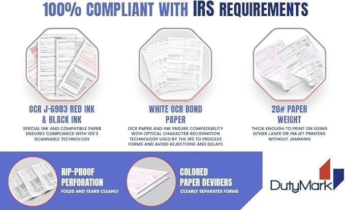 Dutymark 1099 NEC Forms 2025, 50 Pack 3 Part Laser Tax Forms Kit Pack of Federal/State Copy's, 1096's. Great for QuickBooks and Accounting Software, 2025, 1099-NEC 50 Pack - Image 4